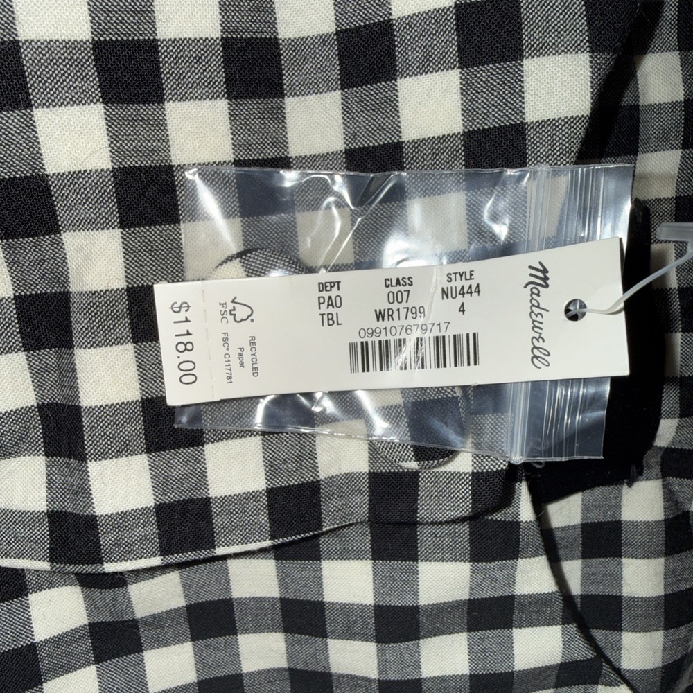 Madewell Single-Breasted Crewneck Vest Size 4 Black White Check Lined NWT - Picture 4 of 10
